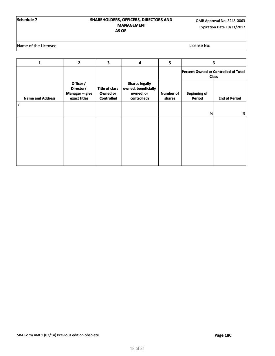 SBA Form 468.1 Corporate Annual Financial Report, Page 18