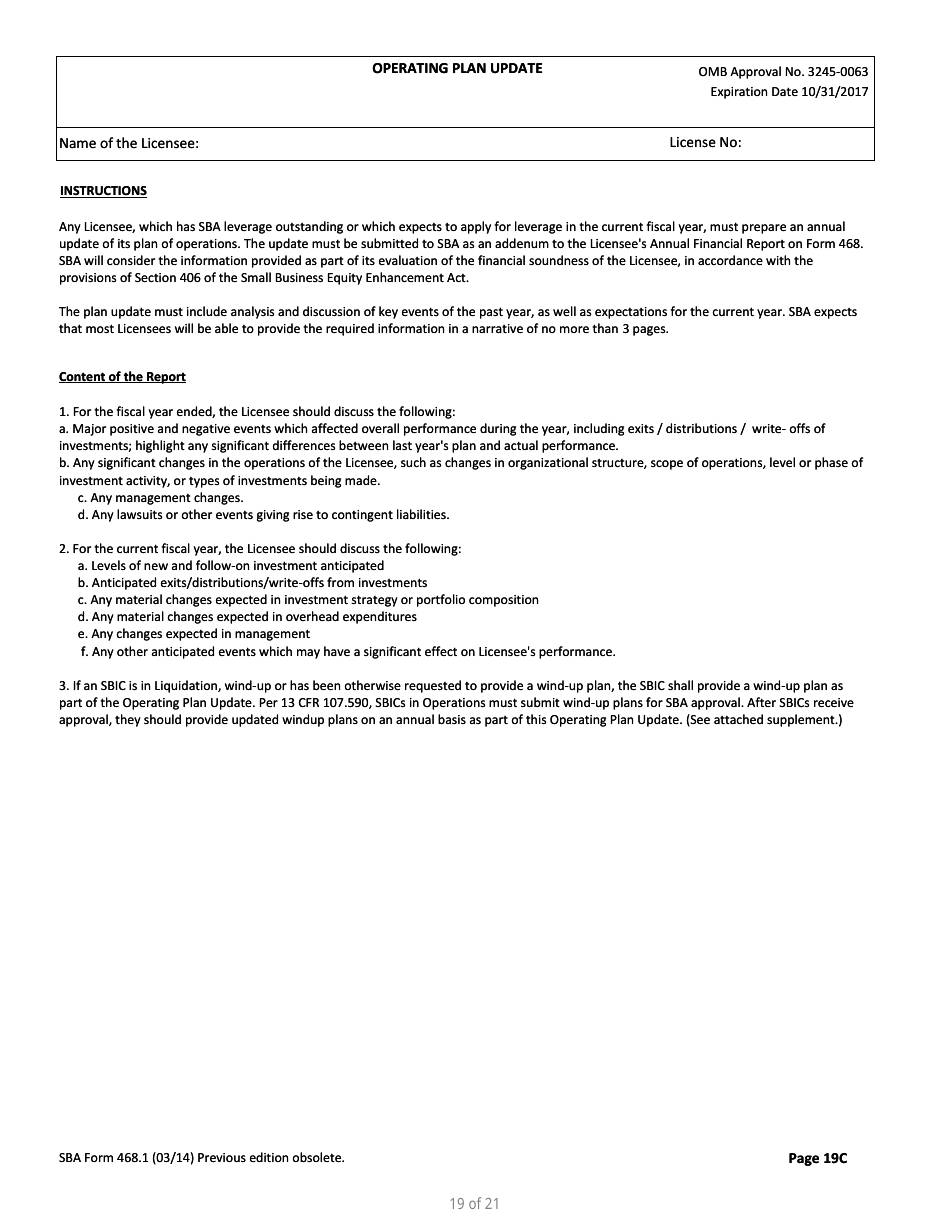 SBA Form 468.1 Corporate Annual Financial Report, Page 19