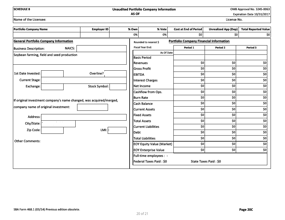 SBA Form 468.1 Corporate Annual Financial Report, Page 20