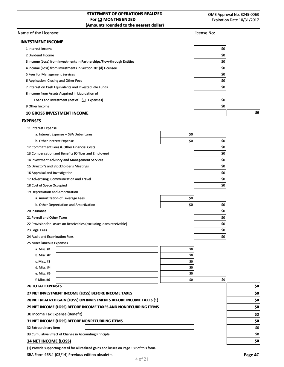 SBA Form 468.1 Corporate Annual Financial Report, Page 4