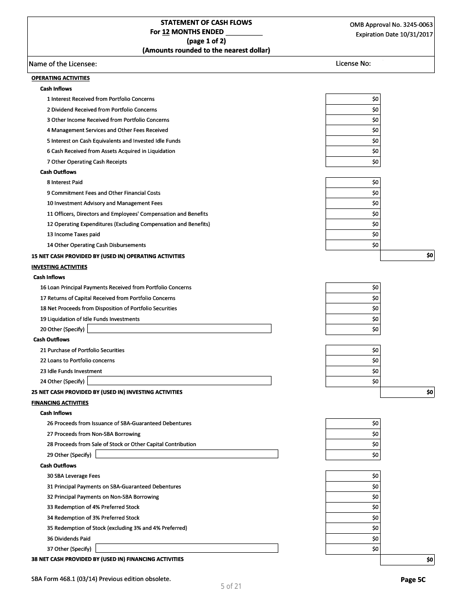 SBA Form 468.1 Corporate Annual Financial Report, Page 5