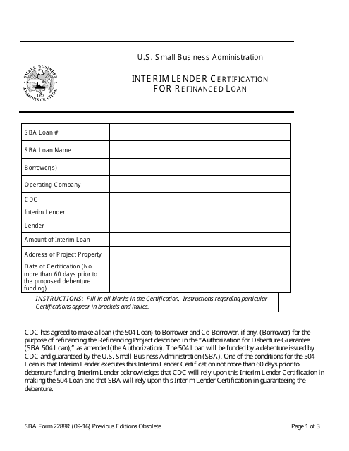 SBA Form 2288R  Printable Pdf
