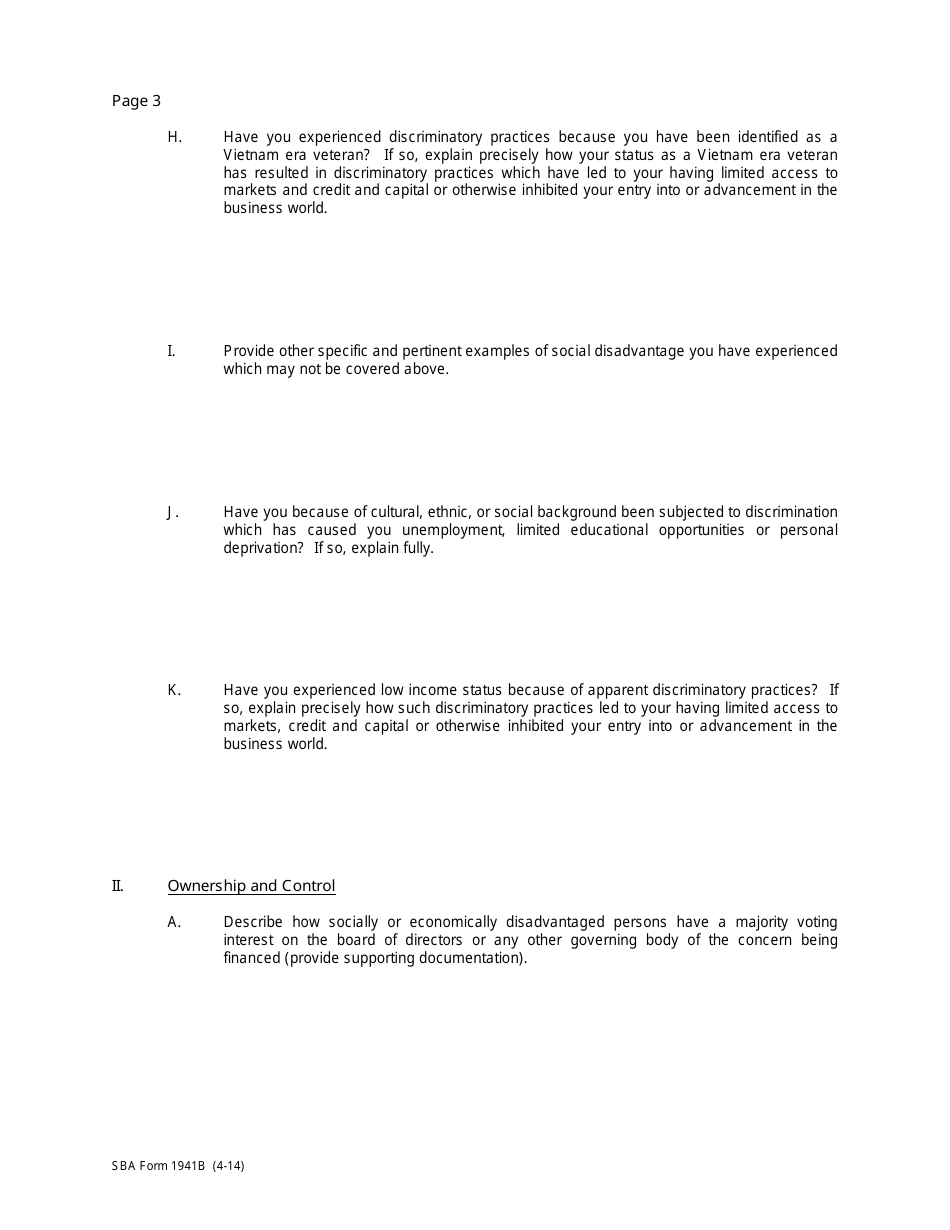 SBA Form 1941B Financing Eligibility Statement - social Disadvantage (For Individuals Who Are Not Members of a Designated Group), Page 3