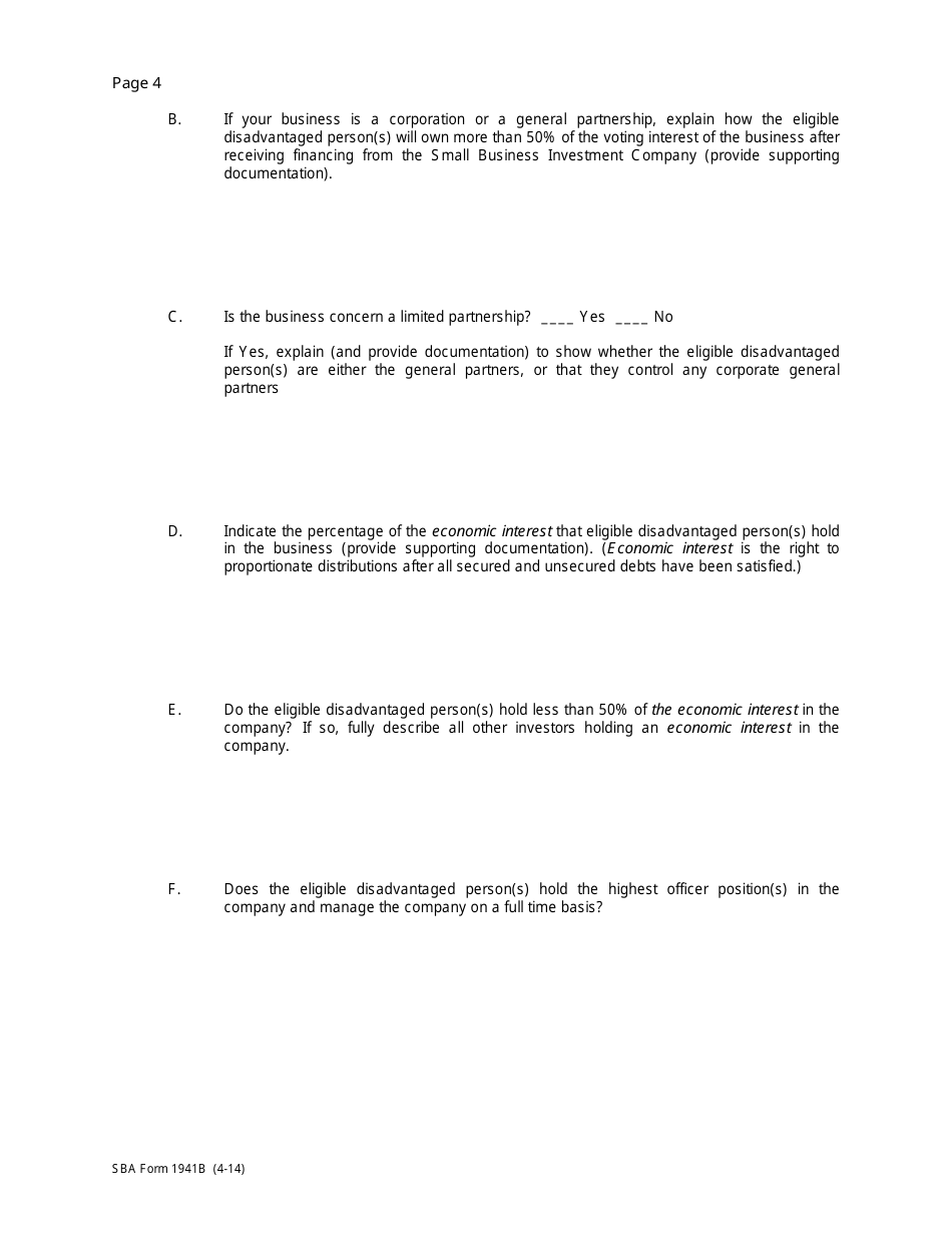 SBA Form 1941B Financing Eligibility Statement - social Disadvantage (For Individuals Who Are Not Members of a Designated Group), Page 4