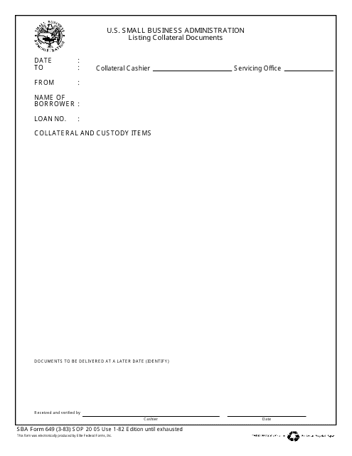 SBA Form 649  Printable Pdf