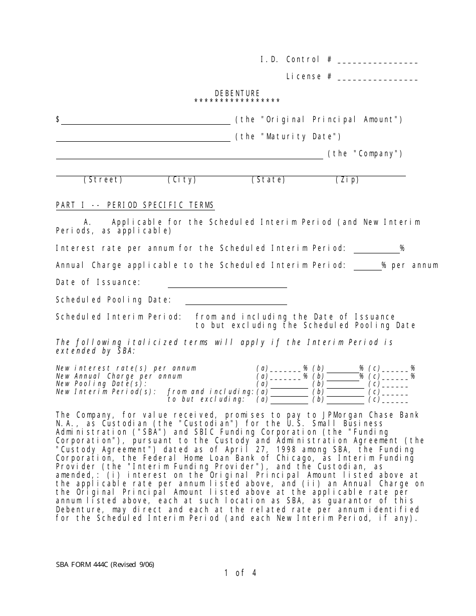 SBA Form 444C Debenture Certification Form, Page 1