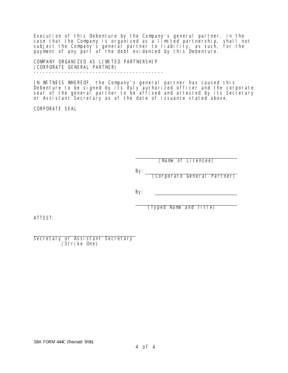 SBA Form 444C Debenture Certification Form, Page 4