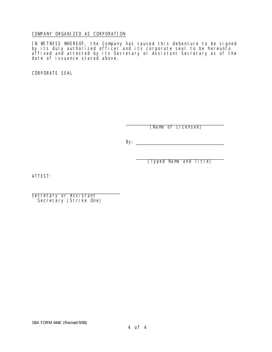 SBA Form 444C Debenture Certification Form, Page 5