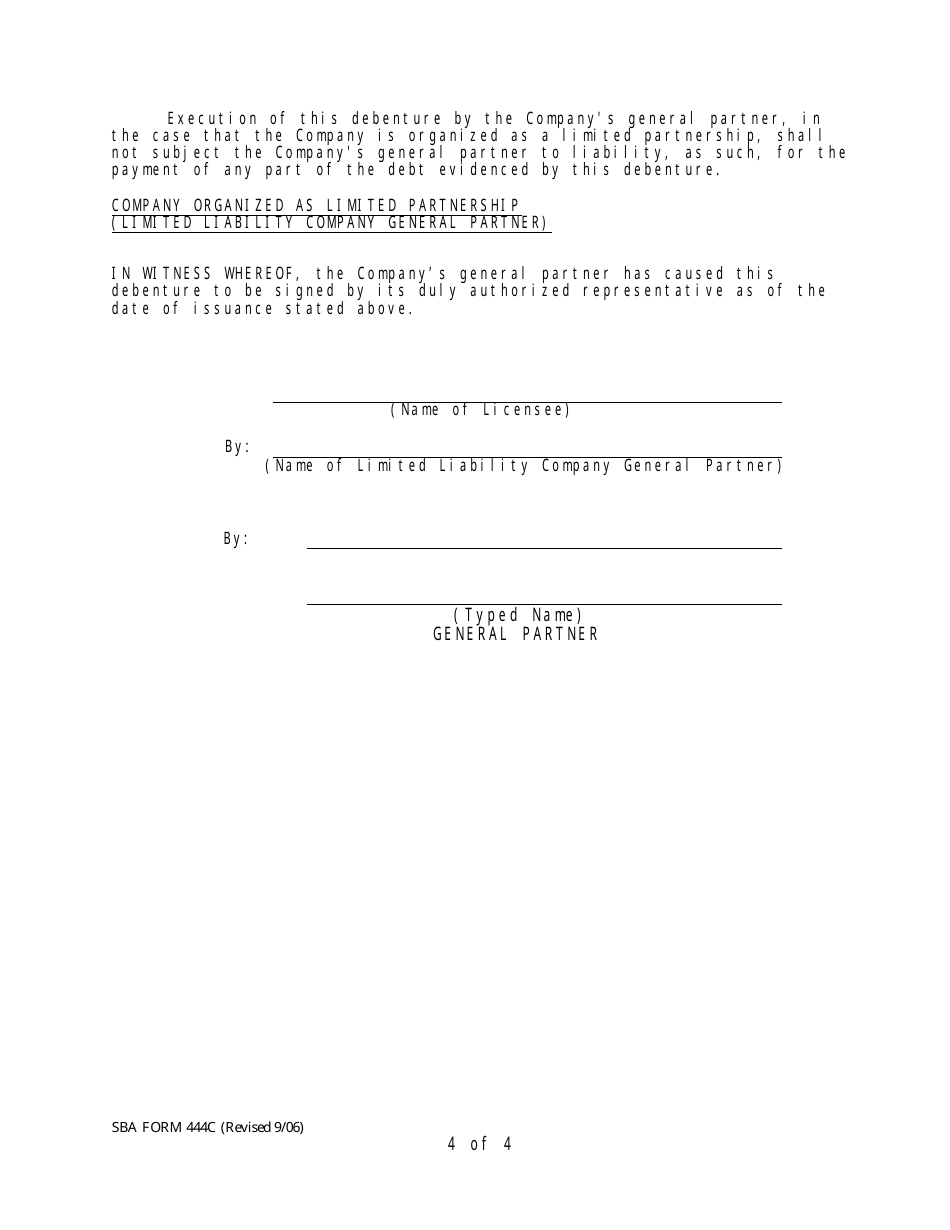 SBA Form 444C Debenture Certification Form, Page 9