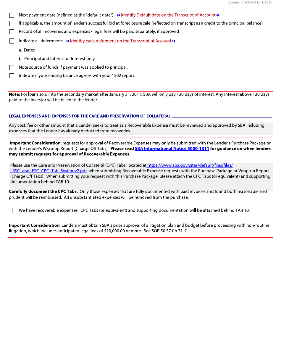 Guaranty Purchase Package Tabs - Express, Export Express and Express Pilots, Page 6