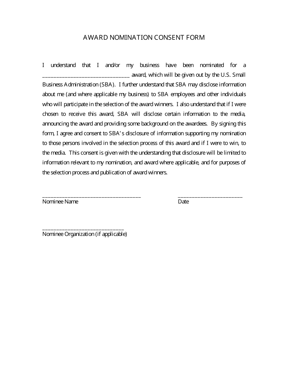 Award Nomination Consent Form - Fill Out, Sign Online And Download PDF ...