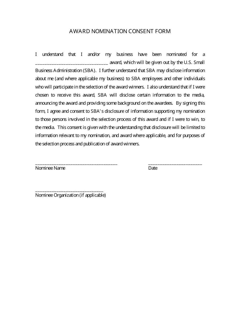 Award Nomination Consent Form, Page 1