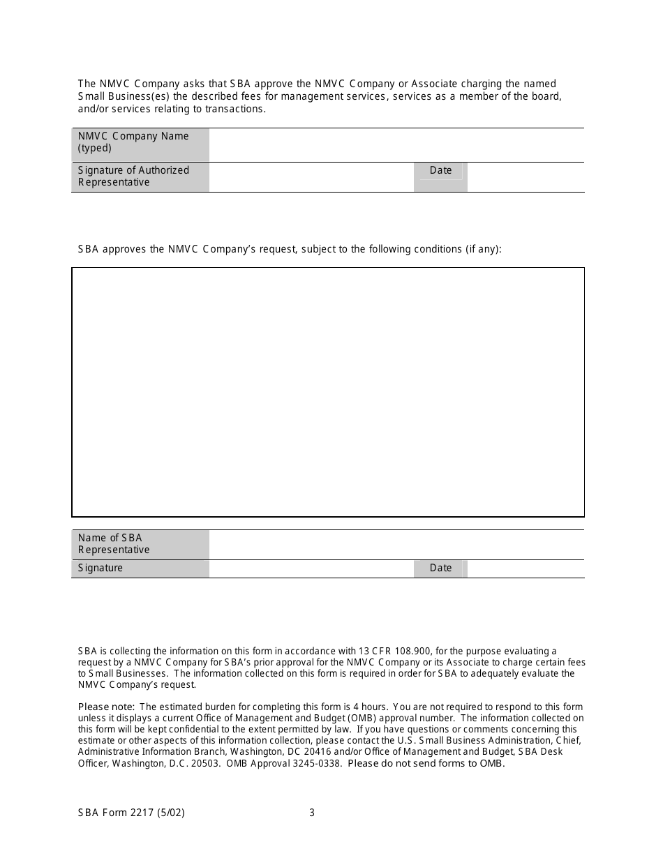 SBA Form 2217 Request for SBA Approval of Management Services Fees and Other Fees, Page 3