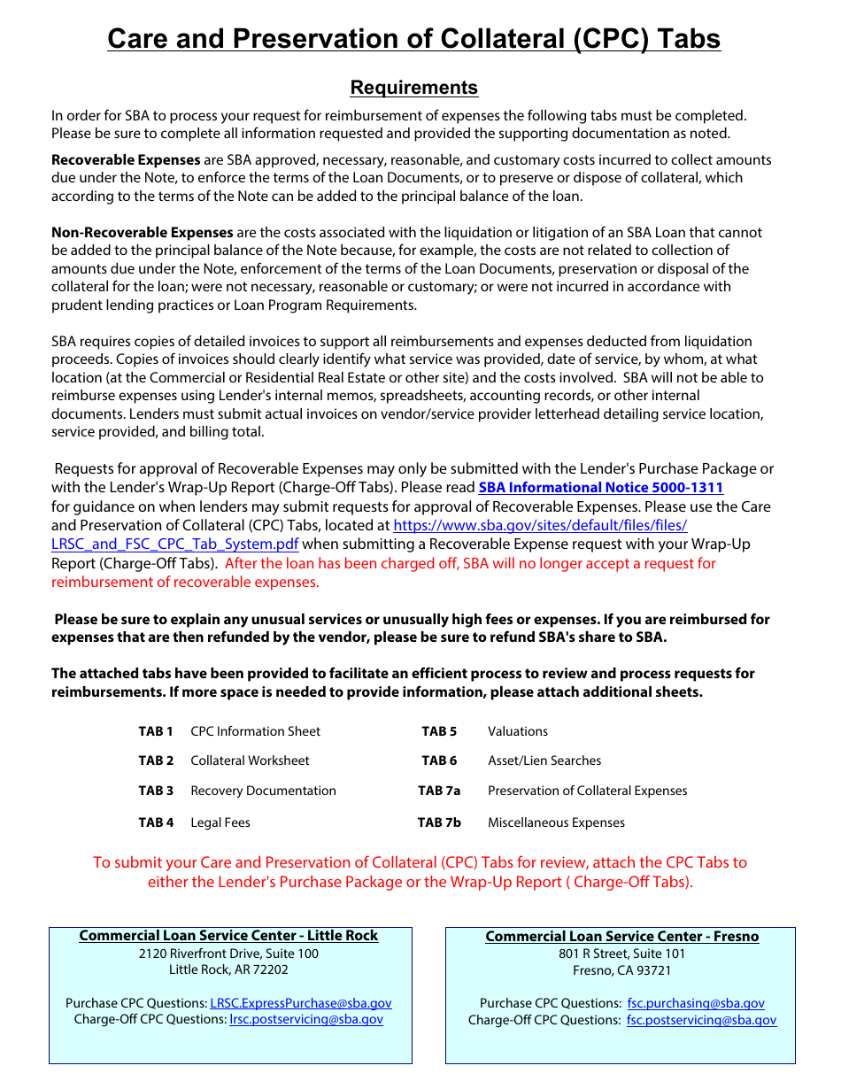 Care and Preservation of Collateral (CPC) Tabs, Page 1