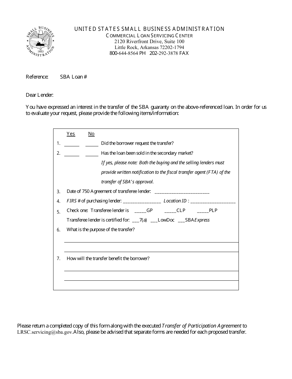 Transfer of Participation Agreement, Page 1