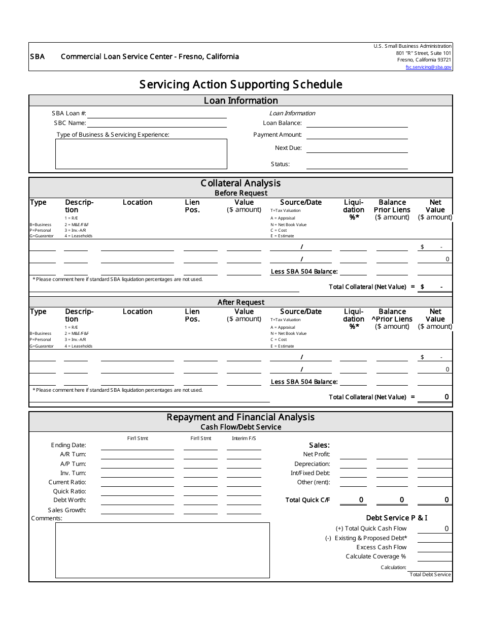 Servicing Action Supporting Schedule, Page 1