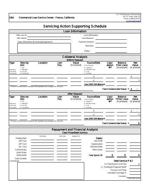 Servicing Action Supporting Schedule