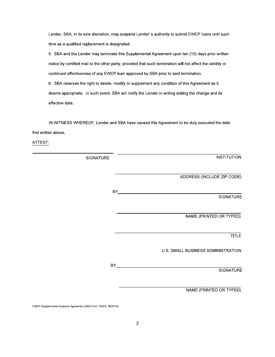 SBA Form 750EX Supplemental Guaranty Agreement - Export Working Capital Program, Page 2