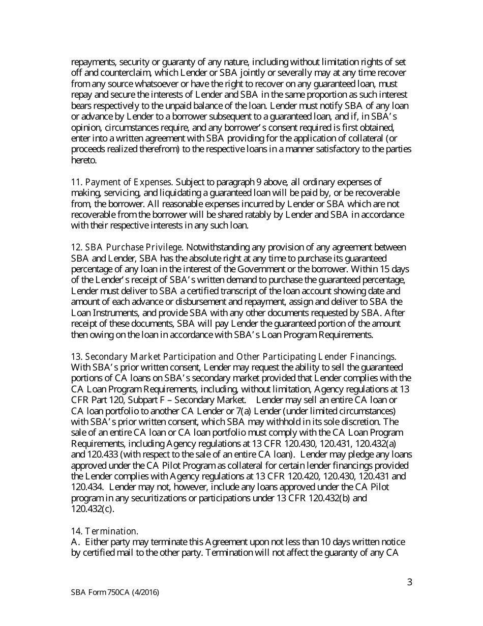 SBA Form 750CA Loan Guaranty Agreement (Deferred Participation) - Community Advantage Pilot Program, Page 3