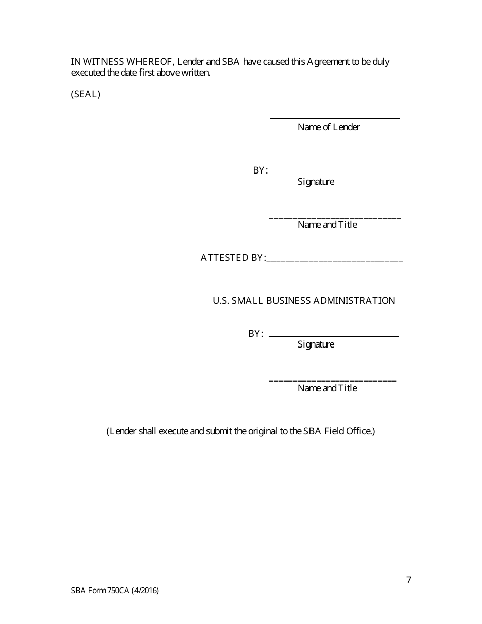 SBA Form 750CA Loan Guaranty Agreement (Deferred Participation) - Community Advantage Pilot Program, Page 7