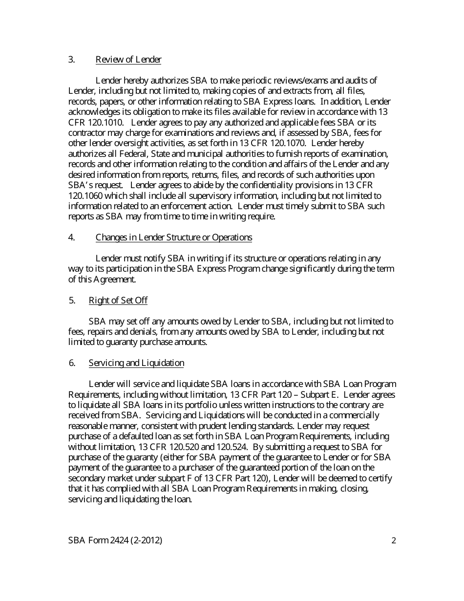 SBA Form 2424 Supplemental Loan Guaranty Agreement - SBA Express Program, Page 2