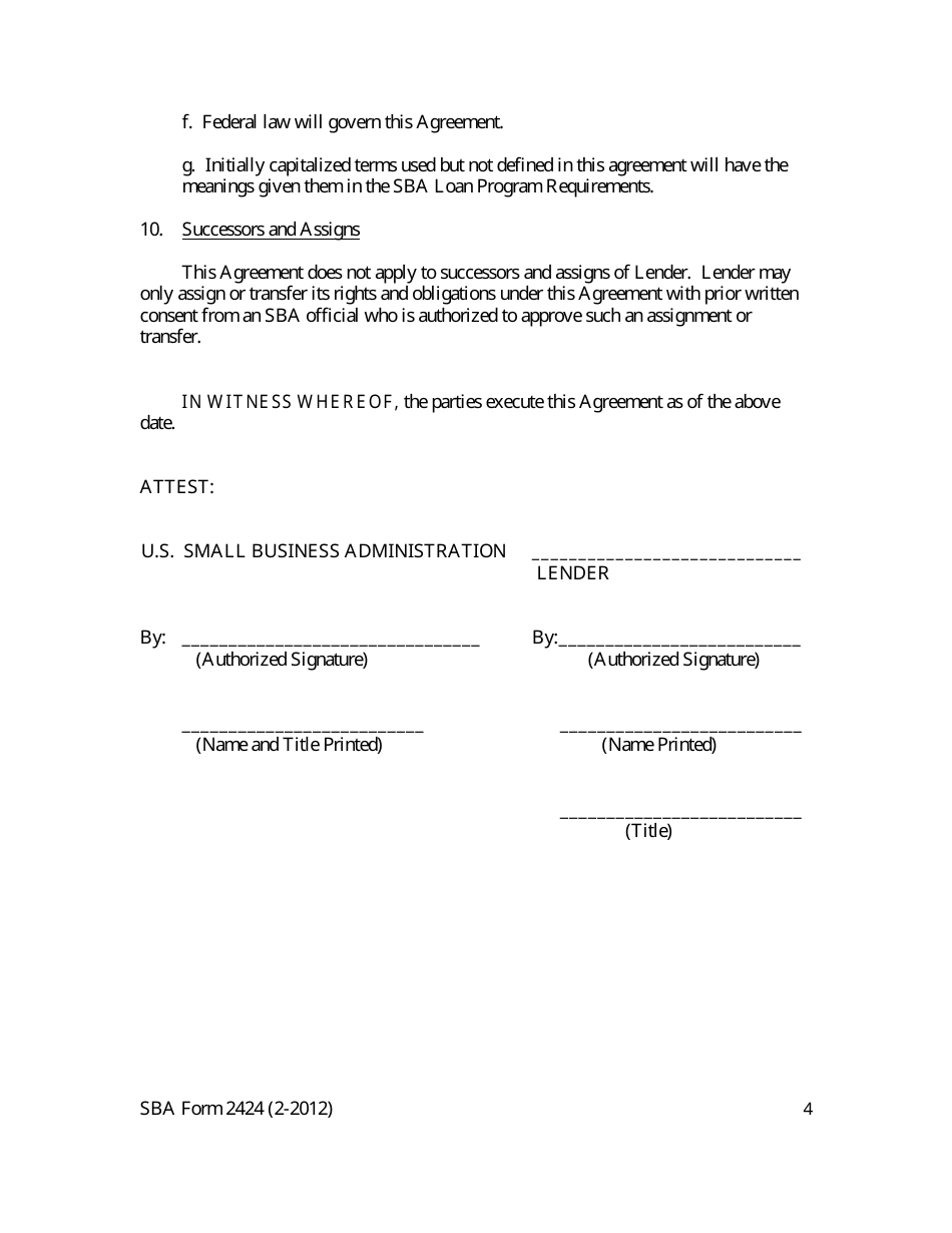 SBA Form 2424 Supplemental Loan Guaranty Agreement - SBA Express Program, Page 4