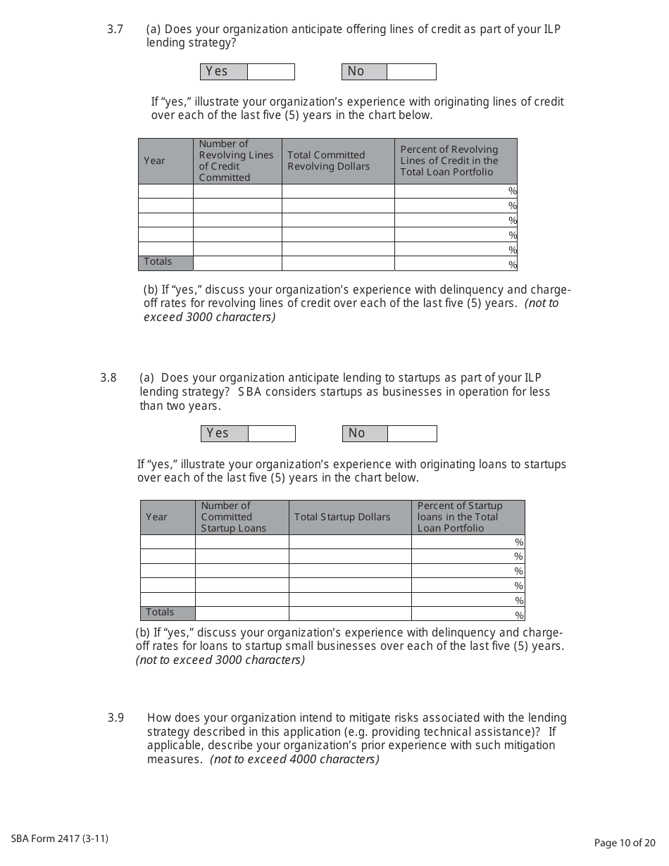 SBA Form 2417 Application for Selection - Intermediary Lending Pilot (ILP) Program, Page 10