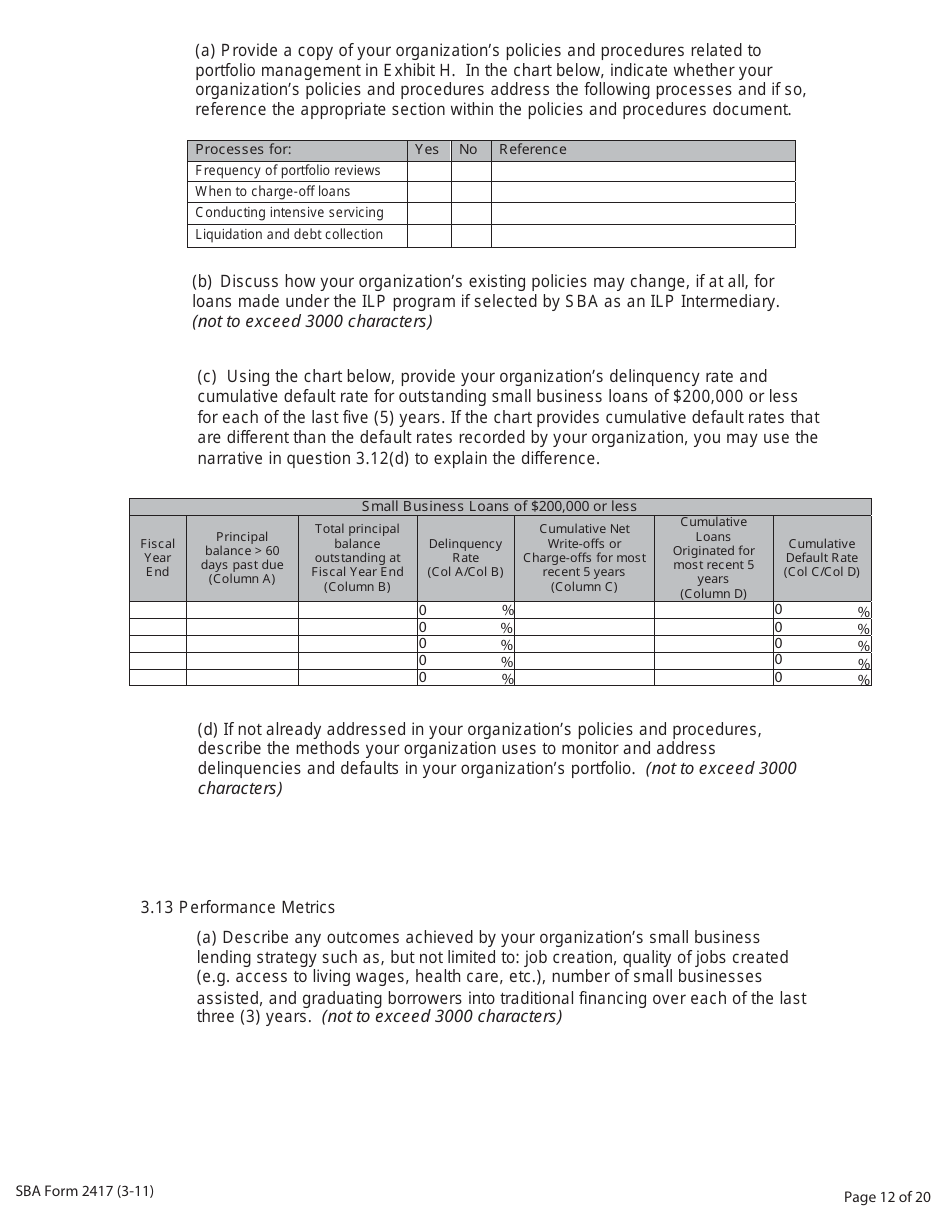 SBA Form 2417 Application for Selection - Intermediary Lending Pilot (ILP) Program, Page 12