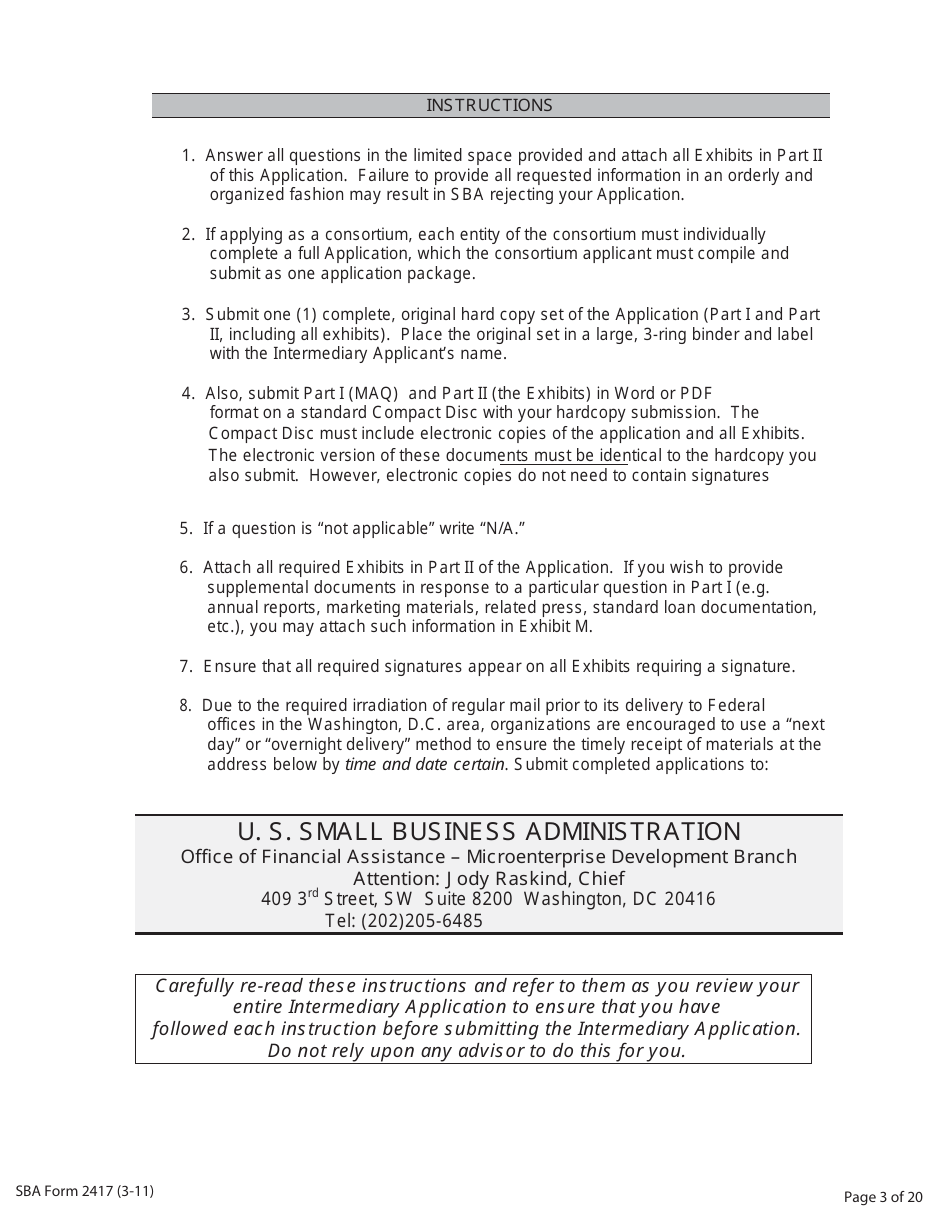 SBA Form 2417 Application for Selection - Intermediary Lending Pilot (ILP) Program, Page 3