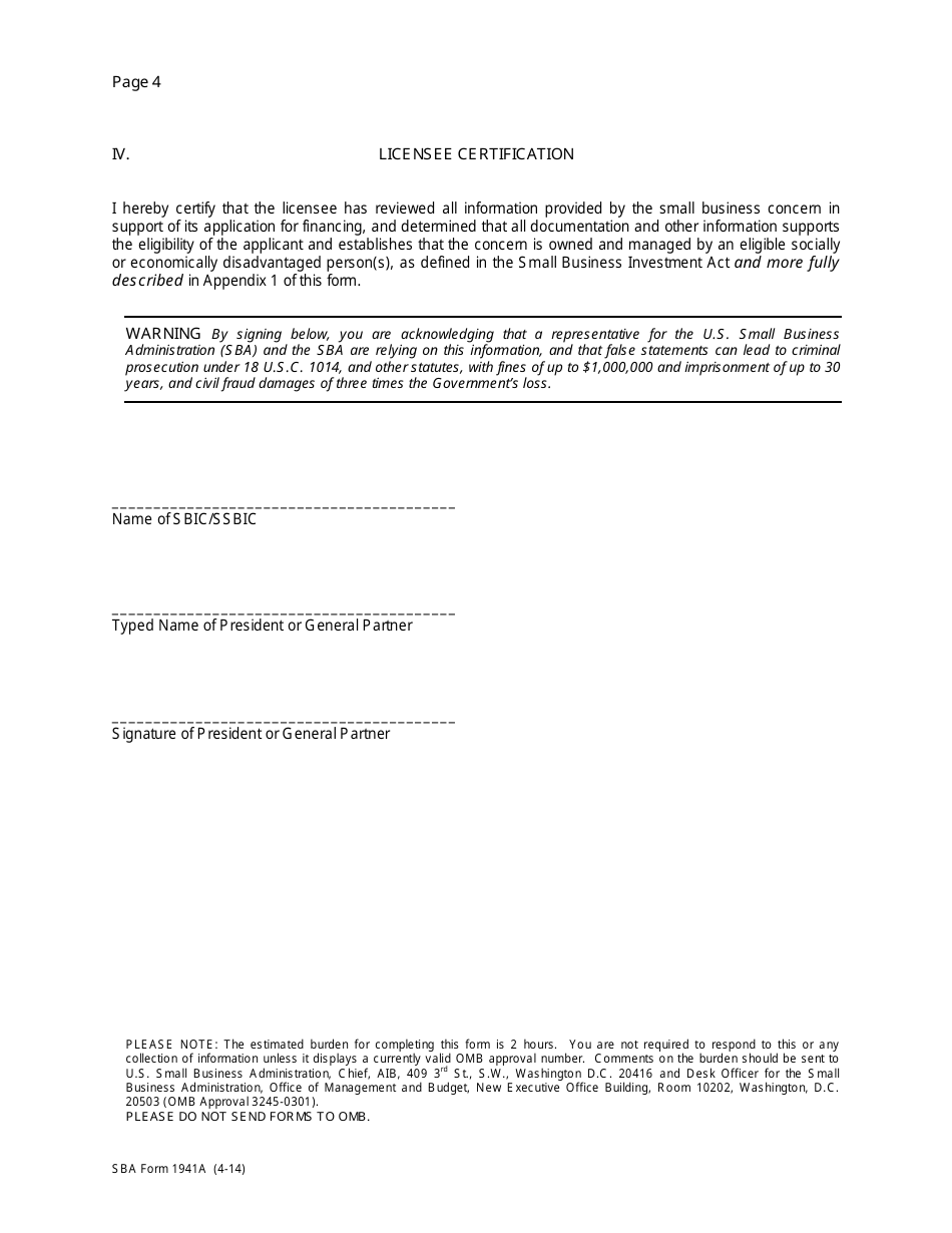 SBA Form 1941A Financing Eligibility Statement - social Disadvantage (For Individuals Who Are Members of a Designated Group), Page 4