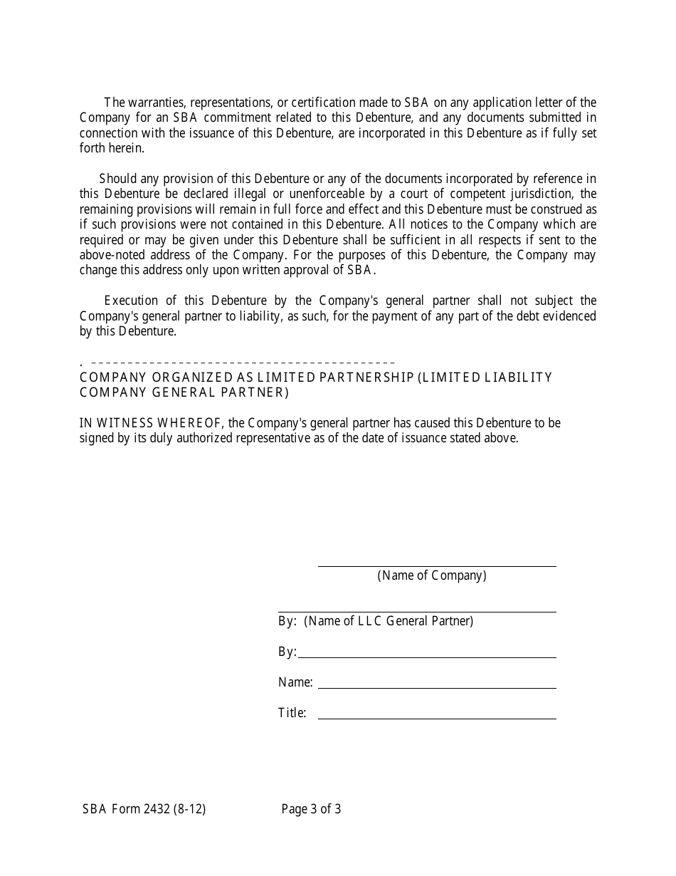 SBA Form 2432 Annex 2-B Early Stage Debenture (Ten-Year Debenture), Page 3