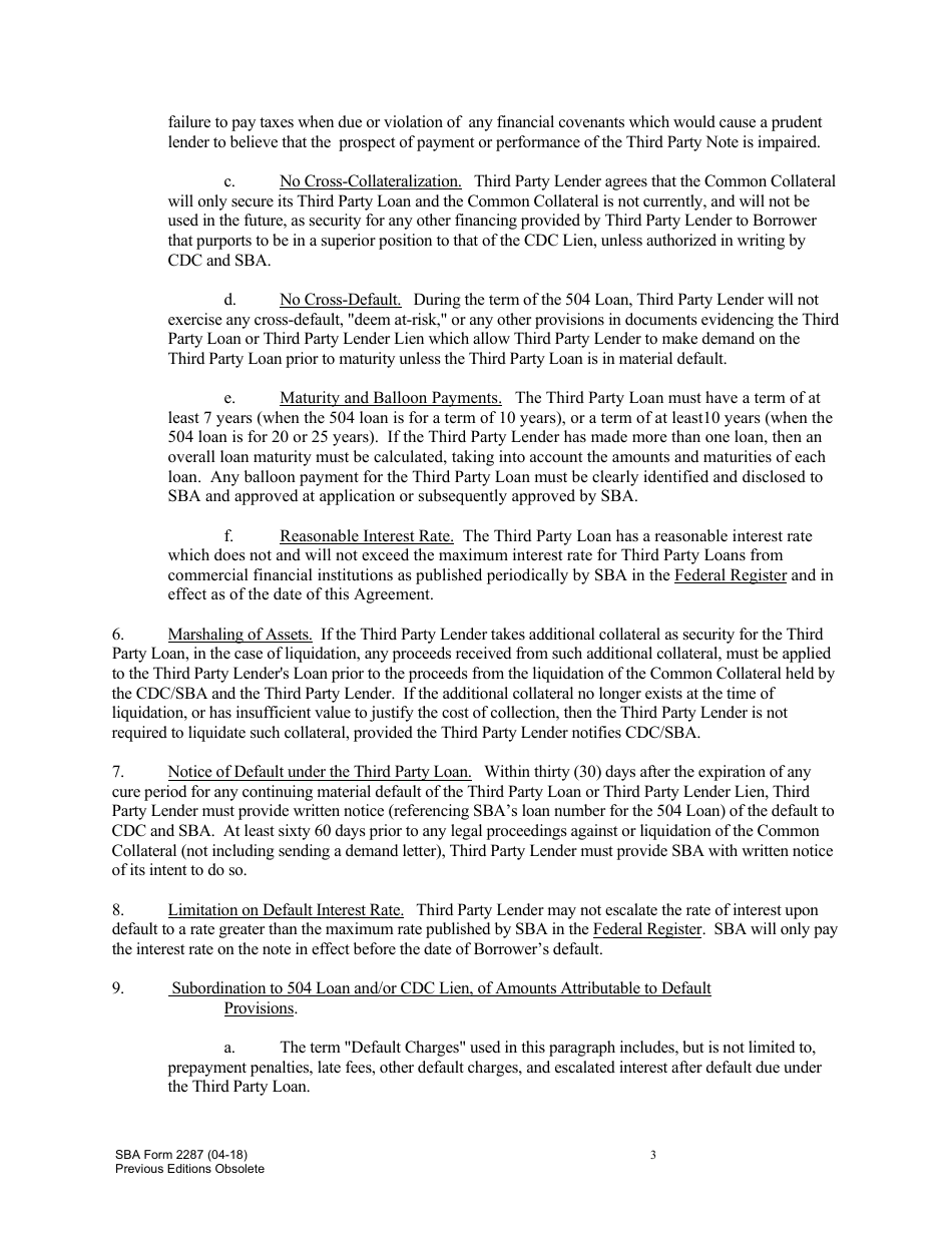 SBA Form 2287 Third Party Lender Agreement, Page 3