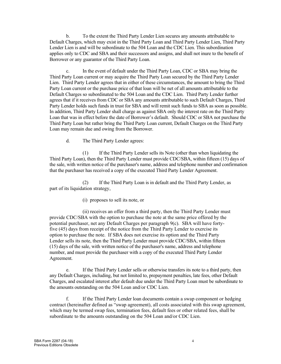 SBA Form 2287 Third Party Lender Agreement, Page 4