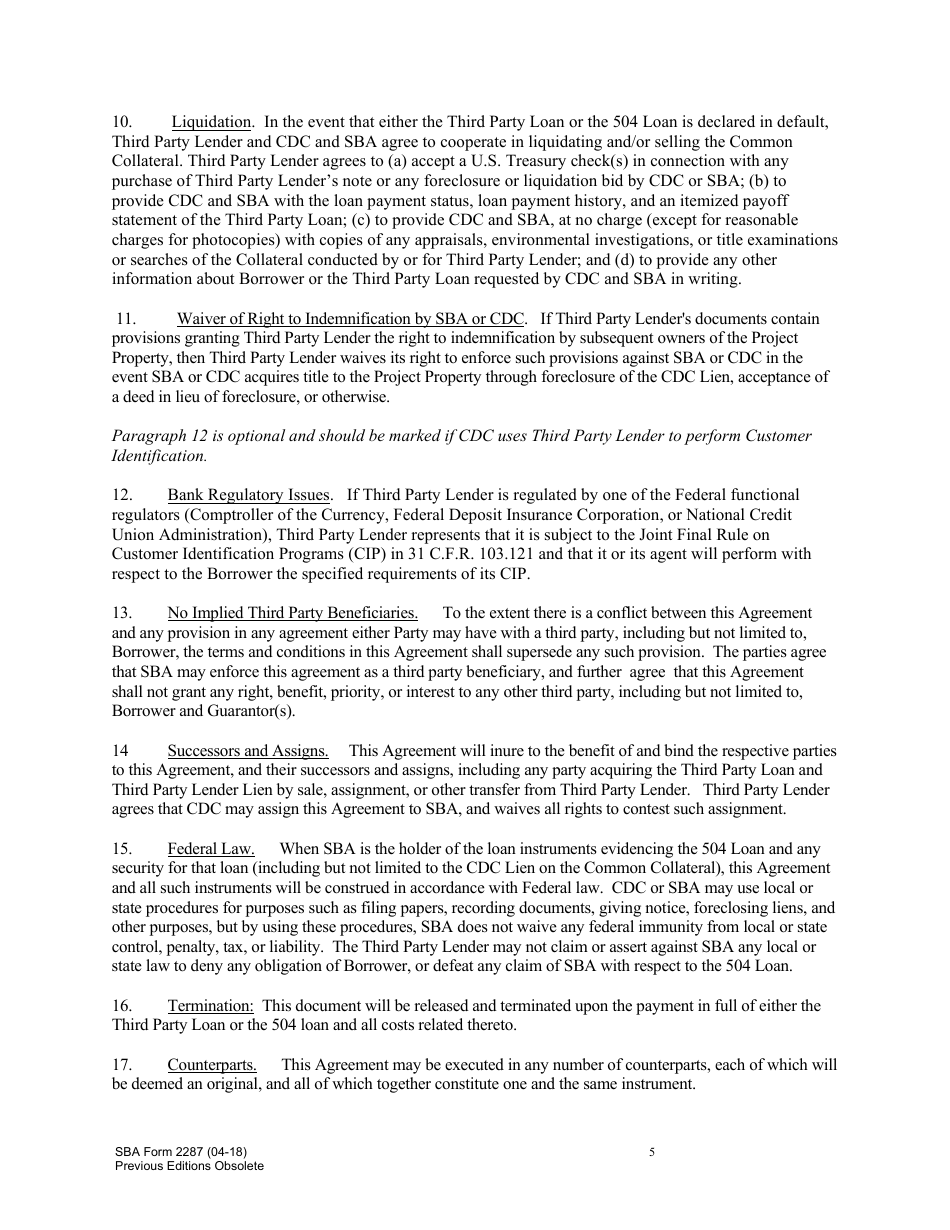 SBA Form 2287 - Fill Out, Sign Online and Download Fillable PDF ...