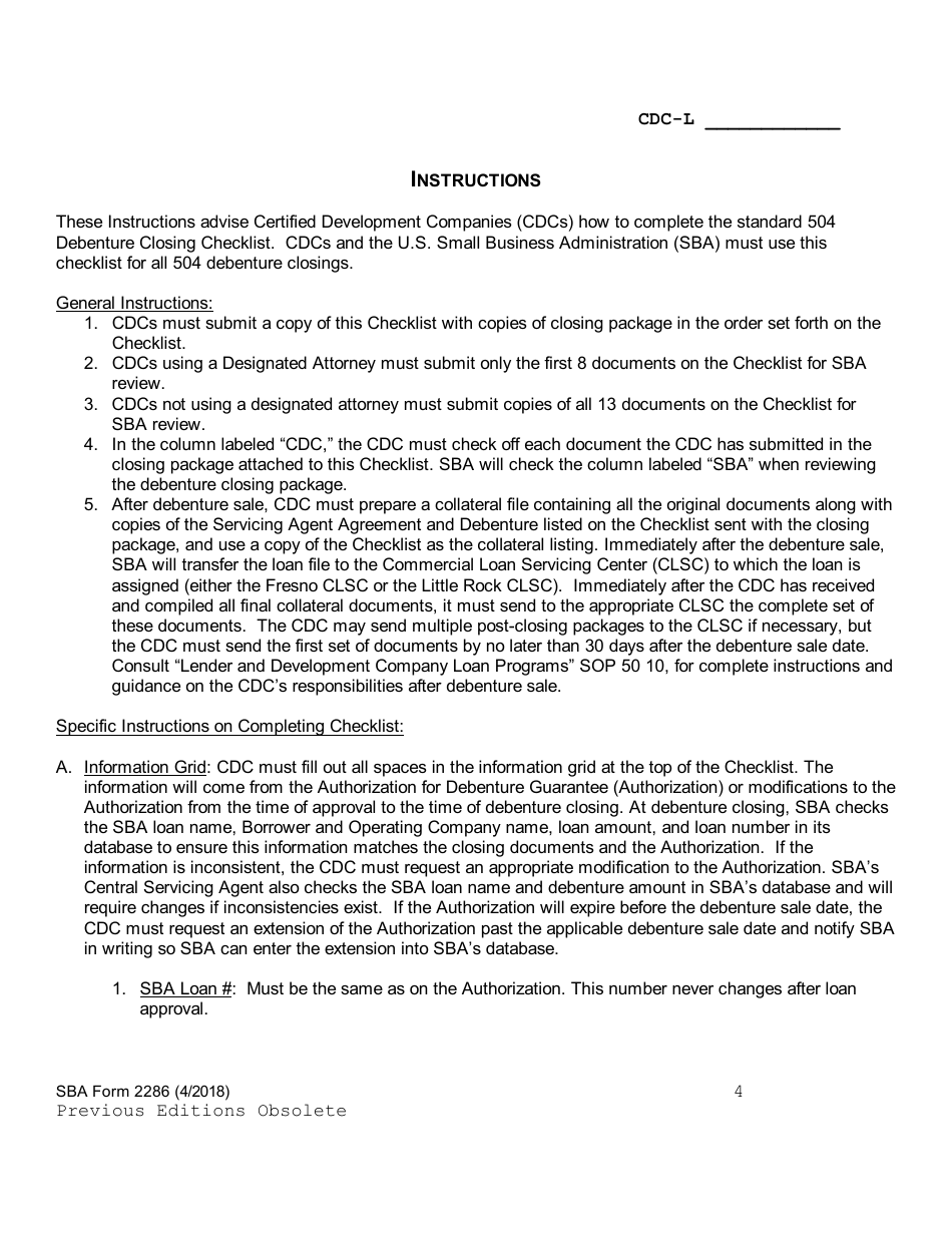 SBA Form 2286 504 Debenture Closing Checklist, Page 4