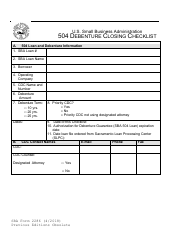 SBA Form 2286 &quot;504 Debenture Closing Checklist&quot;