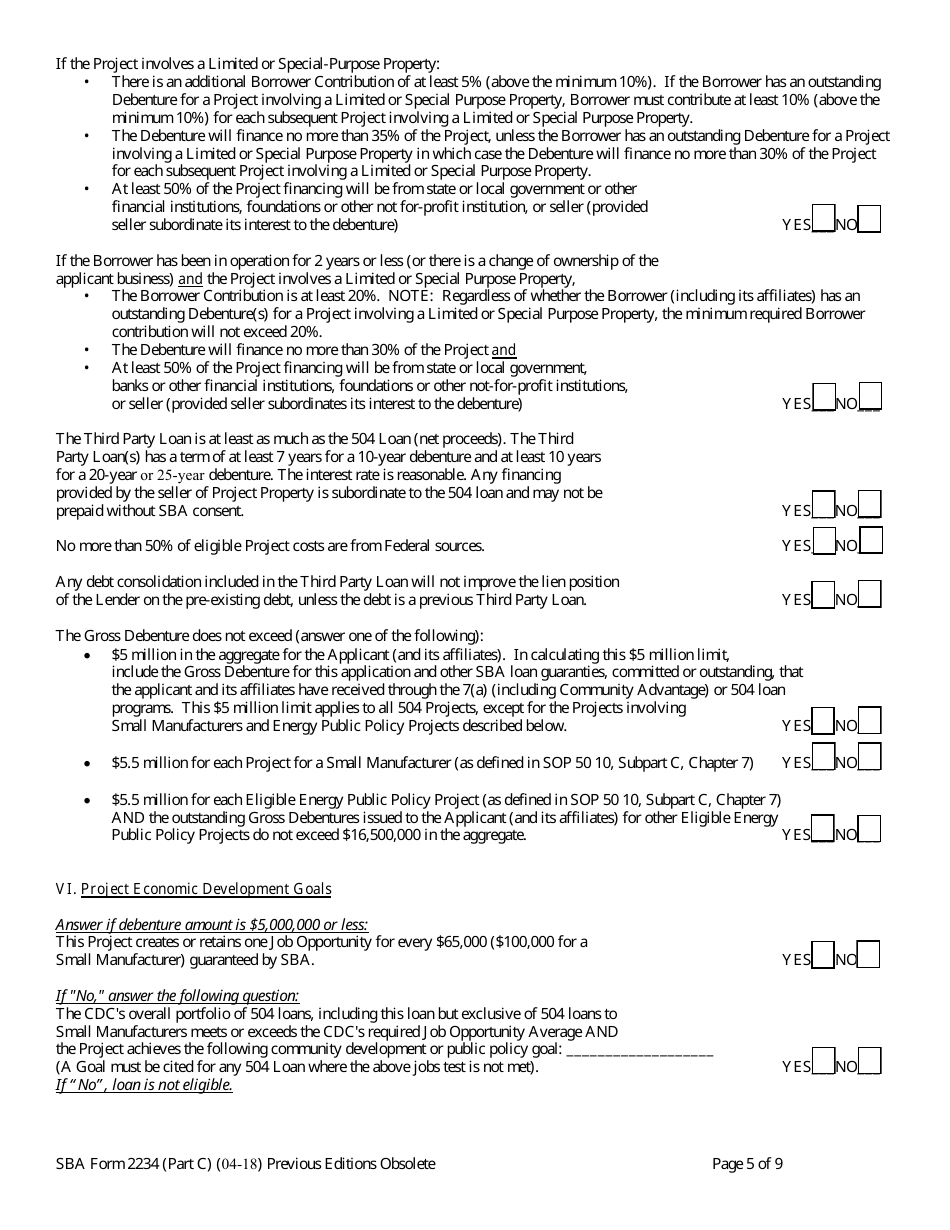 SBA Form 2234 (PART C) Eligibility Information Required for 504 Submission (PCLP), Page 5