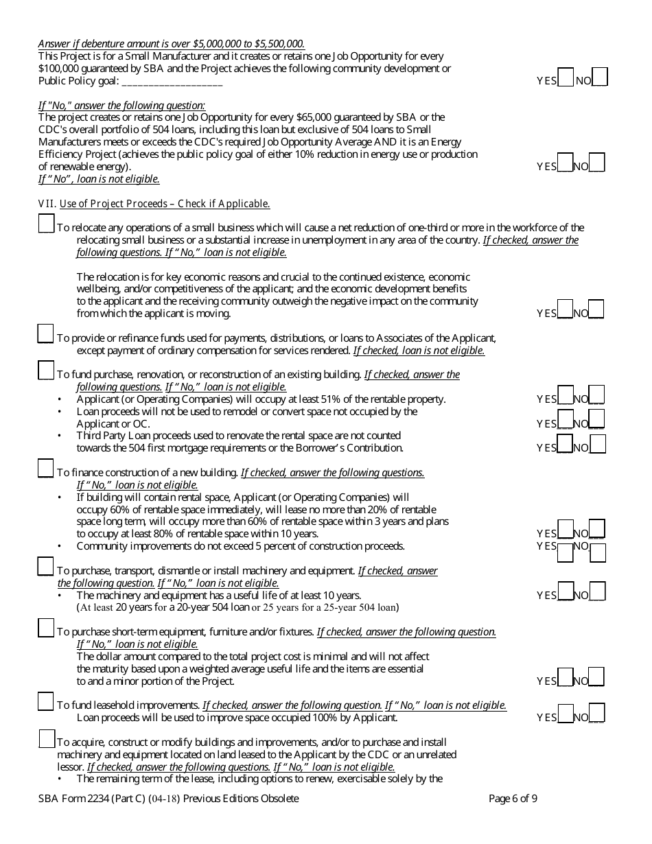 SBA Form 2234 (PART C) Eligibility Information Required for 504 Submission (PCLP), Page 6