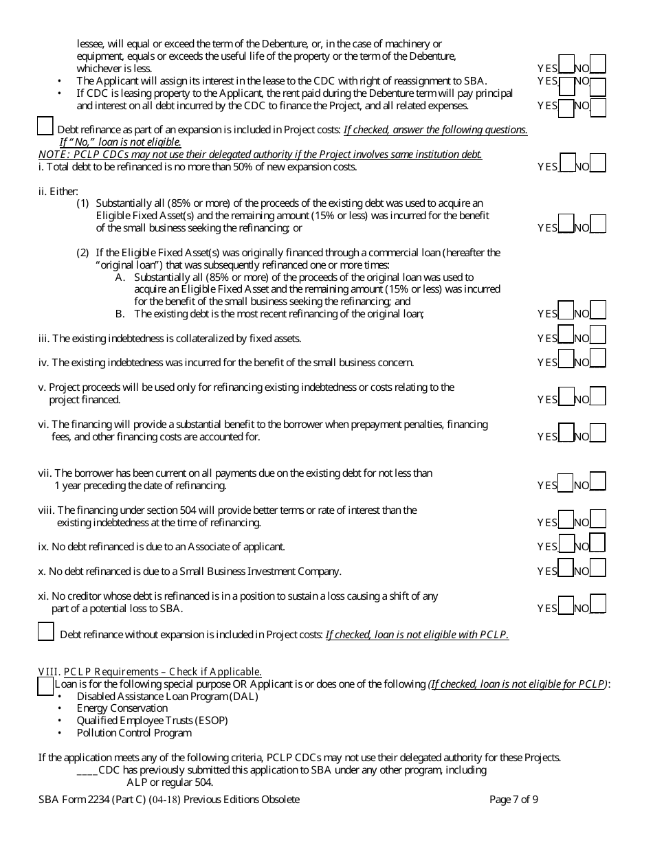 SBA Form 2234 (PART C) Eligibility Information Required for 504 Submission (PCLP), Page 7