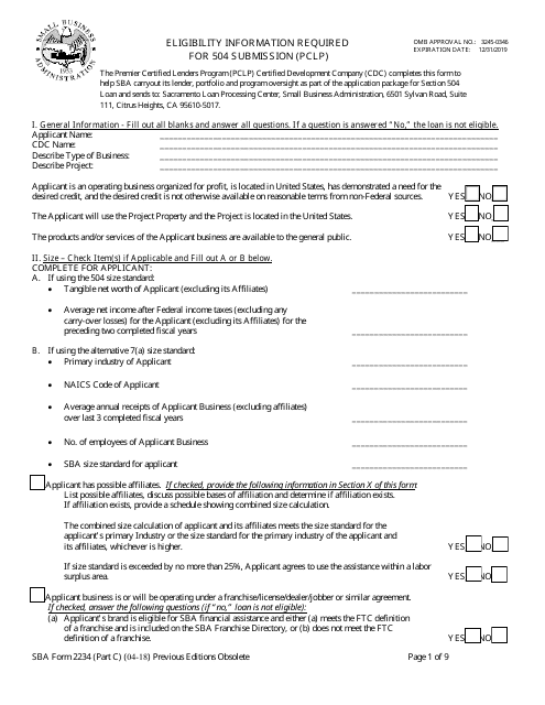 SBA Form 2234 (PART C)  Printable Pdf
