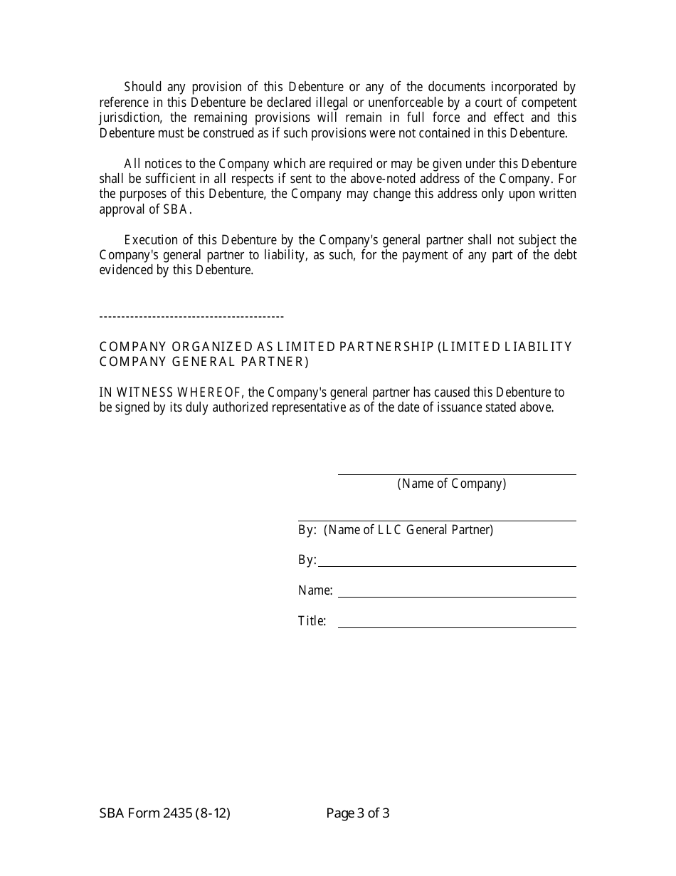 SBA Form 2435 Annex 2-A Early Stage Current Pay Debenture (Ten Year Current Pay Debenture), Page 3