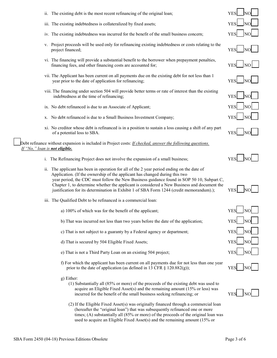 SBA Form 2450 504 Eligibility Checklist (Non-PCLP), Page 3