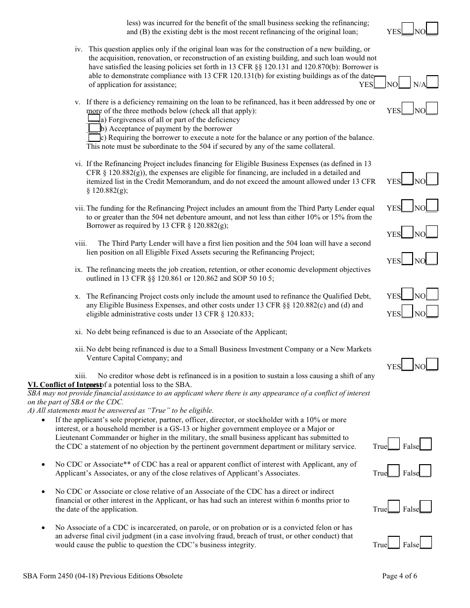 SBA Form 2450 504 Eligibility Checklist (Non-PCLP), Page 4
