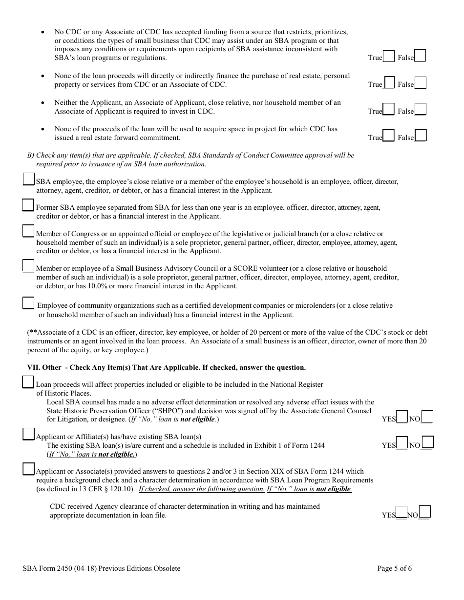 SBA Form 2450 504 Eligibility Checklist (Non-PCLP), Page 5
