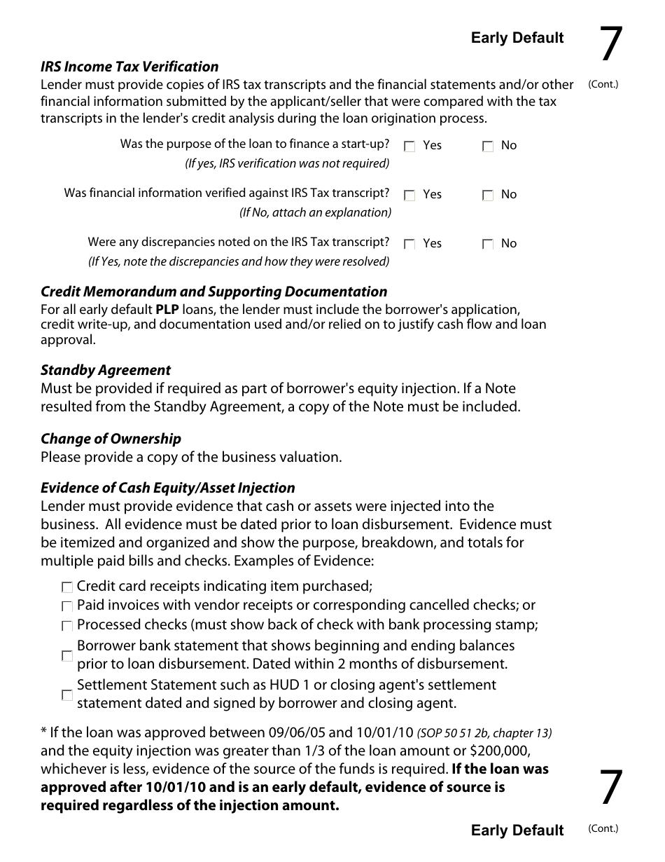 Regular 7(A) Guaranty Purchase Package Tabs, Page 10