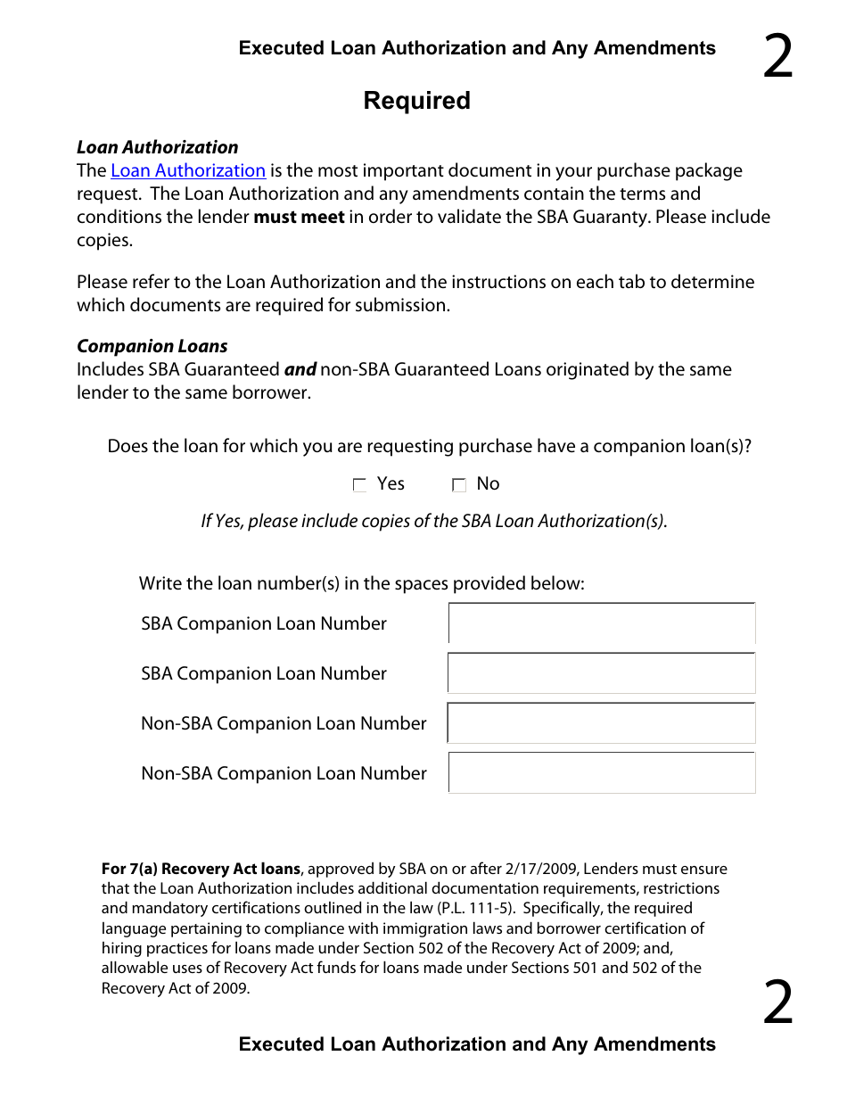 Regular 7(A) Guaranty Purchase Package Tabs, Page 3