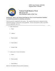 SBA Form 3313 Nomination Form for Jody Raskind Lender of the Year Award - National Small Business Week