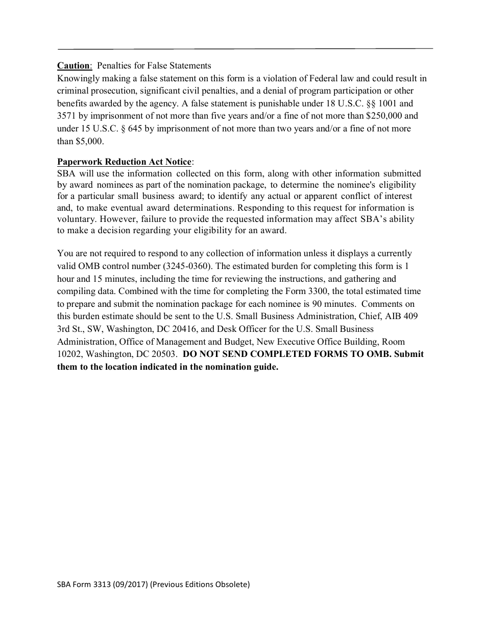 SBA Form 3313 Nomination Form for Jody Raskind Lender of the Year Award - National Small Business Week, Page 4