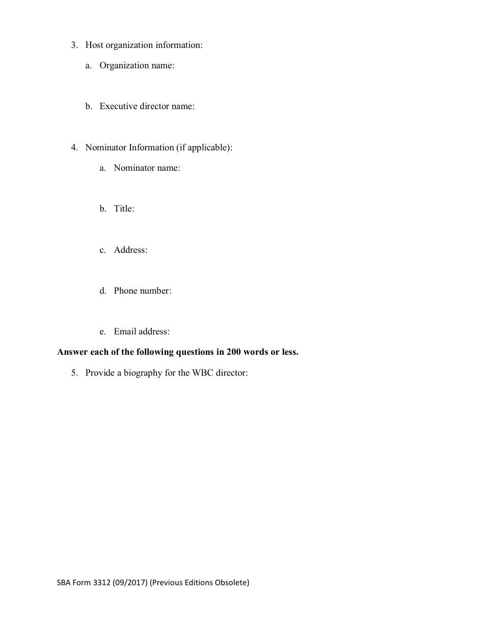 SBA Form 3312 Nomination Form for Womens Business Center of the Year Award - National Small Business Week, Page 2