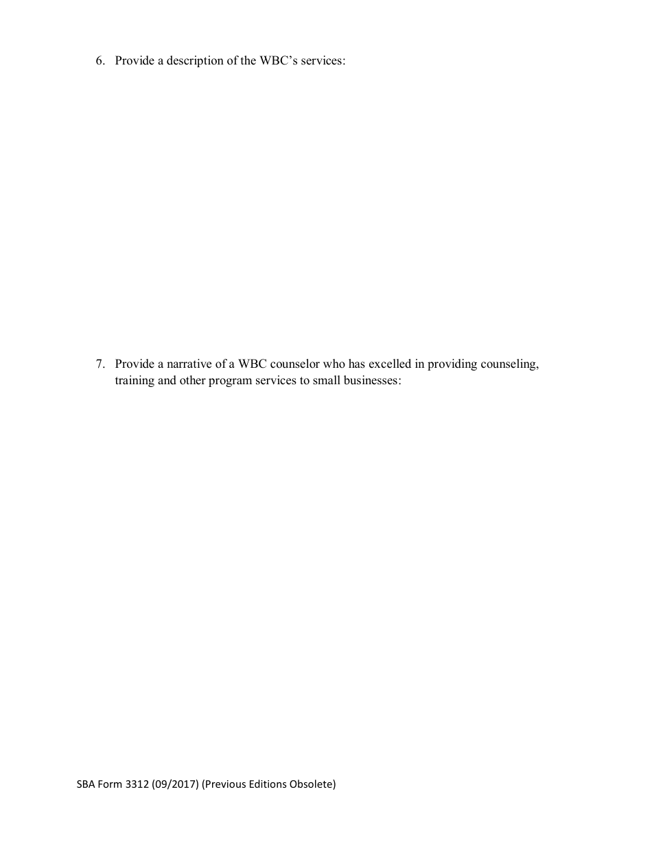 SBA Form 3312 Nomination Form for Womens Business Center of the Year Award - National Small Business Week, Page 3